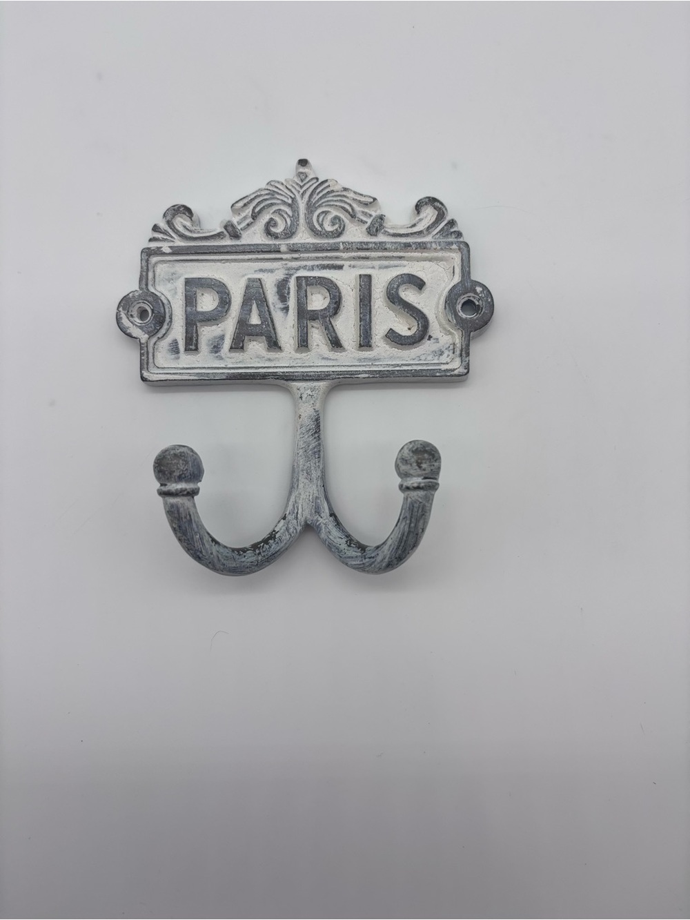 Paris Double Hook Wall Decor - Whitewash Finish